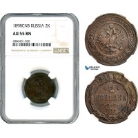 AJ544, Russia, Nicholas II, 2 Kopeks 1898 СПБ, St. Petersburg Mint, NGC AU55BN