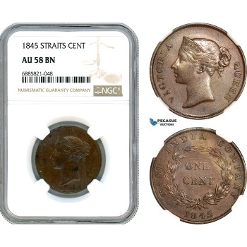 AJ548, Straits Settlements, Victoria, 1 Cent 1845, NGC AU58BN