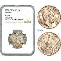 AJ560, Germany, Saxony, Albert, 2 Mark 1901 E, Muldenhutten Mint, Silver, NGC MS65