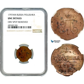 AJ563, Russia, Paul I, Polushka 1797 AM, Anninsky Mint, NGC UNC Details