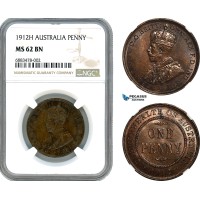 AJ568, Australia. George V, 1 Penny 1912 H, Heaton Mint, NGC MS62BN
