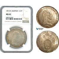 AJ569, Austria, Franz II, 1/2 Taler 1815 A, Vienna Mint, Silver, NGC MS62