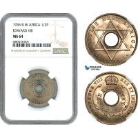 AJ571, British West Africa, Edward VIII, 1/2 Penny 1936, London Mint, NGC MS64