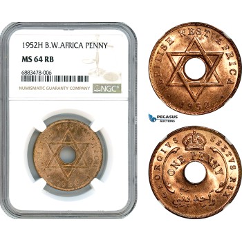 AJ572, British West Africa, George VI, 1 Penny 1952 H, Heaton Mint, NGC MS64RB