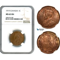 AJ573, Canada, George V, 1 Cent 1919, Ottawa Mint, NGC MS63BN