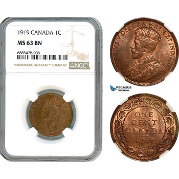 AJ573, Canada, George V, 1 Cent 1919, Ottawa Mint, NGC MS63BN