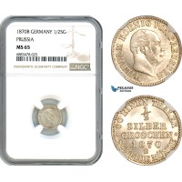 AJ590, Germany, Prussia, Wilhelm I, 1/2 Silbergroschen 1870 B, Hanover Mint, Silver, NGC MS65, Top Pop!