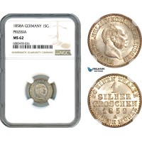 AJ591, Germany, Prussia, Friedrich Wilhelm IV, 1 Silbergroschen 1858 A, Berlin Mint, Silver, NGC MS62