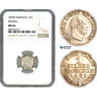 AJ592, Germany, Prussia, Wilhelm I, 1 Silbergroschen 1869 B, Hanover Mint, Silver, NGC MS65