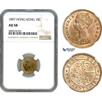 AJ595, Hong Kong, Victoria, 10 Cents 1897, London Mint, Silver, NGC AU58