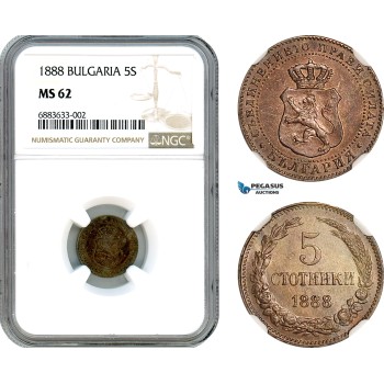 AJ608, Bulgaria, Ferdinand I, 5 Stotinki 1888, Brussels Mint, NGC MS62