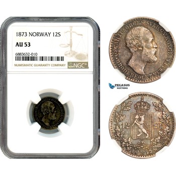 AJ619, Norway, Oscar II, 12 Skilling 1873, Kongsberg Mint, Silver, NGC AU53