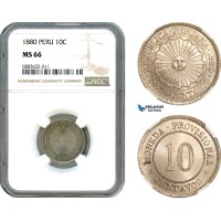 AJ620, Peru, 10 Centavos 1880, Lima Mint, NGC MS66