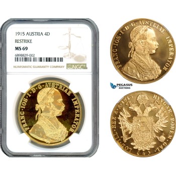 AJ636, Austria, Franz Joseph, Restrike 4 Ducats 1915, Vienna Mint, Gold, NGC MS69