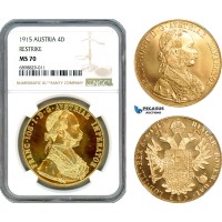 AJ637, Austria, Franz Joseph, Restrike 4 Ducats 1915, Vienna Mint, Gold, NGC MS70, Top Pop!