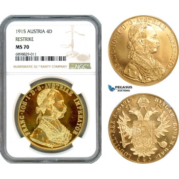 AJ637, Austria, Franz Joseph, Restrike 4 Ducats 1915, Vienna Mint, Gold, NGC MS70, Top Pop!