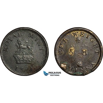 AJ643, Great Britain, George IV, 1821 Monetary Weight for 1 Guinea, Cf. W2250A (8.24g), VF+