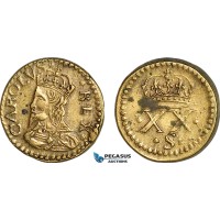 AJ661, England & Ireland, Charles I, Monetary Weight for 1 Unite (9.08g), Spots, VF-EF