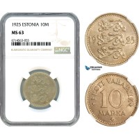 AJ691, Estonia, 10 Marka 1925, Tallinn Mint, NGC MS63