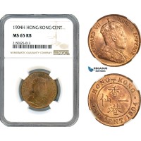AJ696, Hong Kong, Edward VII, 1 Cent 1904 H, Heaton Mint, NGC MS65RB