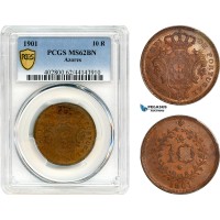 AJ701, Portugal, Azores, Charles I, 10 Reis 1901, Lisbon Mint, PCGS MS62BN
