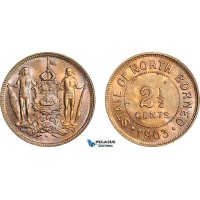 AJ720, British North Borneo, 2 1/2 Cents 1903 H, Heaton Mint, Mint luster, min. cleaning! aUNC