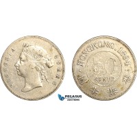 AJ724, Hong Kong, Victoria, 50 Cents 1894, Silver, London Mint, aVF