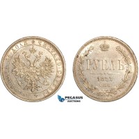 AJ727, Russia, Alexander II, 1 Rouble 1877 СПБ-НІ, St. Petersburg Mint, Silver, some luster, XF+