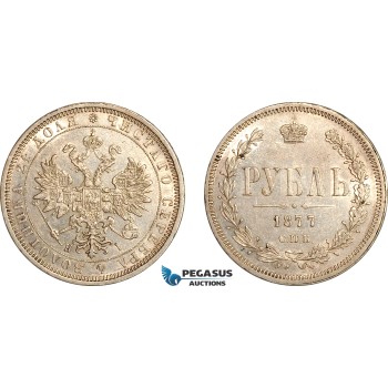 AJ727, Russia, Alexander II, 1 Rouble 1877 СПБ-НІ, St. Petersburg Mint, Silver, some luster, XF+