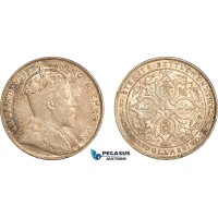 AJ730, Straits Settlements, Edward VII, 1 Dollar 1907 H, Heaton Mint, Silver, Some luster, AU