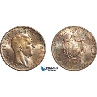 AJ732, Albania, Zog I, 2 Franga Ari 1937 ­R, Rome Mint, Silver, Mint luster, aUNC