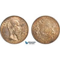 AJ743, Mexico, Maximillian, 1 Peso 1866 Mo, Mexico City Mint, Silver, Toned, AU-UNC