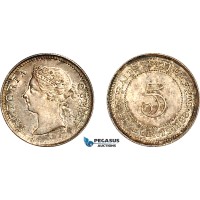 AJ767, Straits Settlements, Victoria, 5 Cents 1888, London Mint, Silver, Mint luster, aUNC