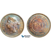 AJ768, Straits Settlements, Victoria, 50 Cents 1899, London Mint, Silver, Toned EF