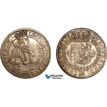 A9-020, Austria, Leopold V, Taler 1632, Hall Mint, Silver, Dav-3338b, Lustrous, old cabinet toning, AU