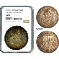 A9-193, Germany, Augsburg, Ferdinand III, Taler 1641/39, Silver, Dav-5039, Old cabinet toning, NGC AU58