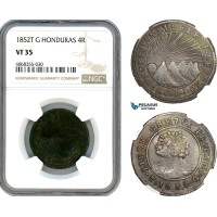 A9-233, Honduras, 4 Reales 1852 TG, Tegucigalpa Mint, KM# 20B, Dark toning, NGC VF35