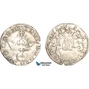 A9-270, Italy, Casale, Carlo V, Cavalotto ND (1533-1536), Silver (3.84g) Varesi-239, Light toning, VF, Rare!