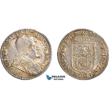 A9-271, Italy, Massa Di Lunigiana, Alberico II, 8 Bolognini 1663 D, Silver (2.21g) MIR 321/3, CNI 11/15, Old cabinet toning, AU-UNC