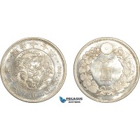 A9-279, Japan, Meiji, Yen Yr. 17 (1884), Osaka Mint, Silver, JNDA-01-10, KM# YA25.2, Lightly cleaned, small chop, yet very lustrous, UNC