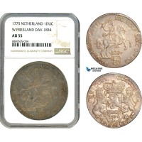 A9-307, Netherlands, West Friesland, Ducaton 1775, Silver, Dav-1834, Champagne toning, NGC AU55