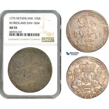 A9-307, Netherlands, West Friesland, Ducaton 1775, Silver, Dav-1834, Champagne toning, NGC AU55