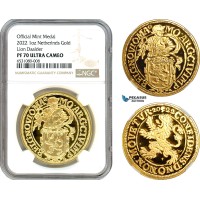 A9-321, Netherlands, Holland, Lion Daalder (Dollar) Medal (1 oz) 2022 R, Houten Mint, Gold KM# -, Mintage 25pcs, NGC PF70 Ultra Cameo, includes COA+ Original box!