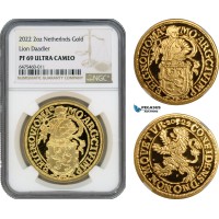 A9-322, Netherlands, Holland, Lion Daalder (Dollar) Medal (2 oz) 2022 R, Houten Mint, Gold KM# -, Mintage 10pcs, This #8, NGC PF69 Ultra Cameo, includes COA+ Original box!