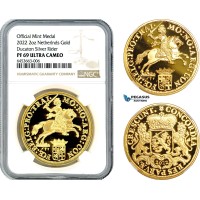 A9-323, Netherlands, "Ducaton Restrike" Medal (2 oz) 2022 R, Utrecht Mint, Gold, KM# --, Mintage: 20 pcs, NGC PF69 Ultra Cameo, includes COA+ Original box!