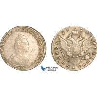 A9-351, Russia, Catherine II, Polupoltinnik 1783 СПБ MM, St. Petersburg Mint, Silver, Bitkin# 334, light obv marks, Dark toning, EF