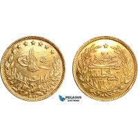 A9-584, Turkey, Ottoman Empire, Mehmed V, 500 Kurush AH1327//5, Kostantiniye Mint, Gold (36.08g) KM# 730, Cleaned, EF-UNC