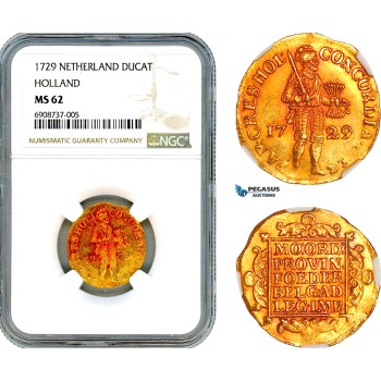 AJ803, Netherlands, Ducat 1729, Gold, NGC MS62