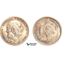 AJ822, Montenegro, Nicholas I, 1 Perper 1914, Vienna Mint, Silver, Toned AU