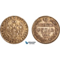 AJ832, Russia, Nicholas I, 1 Rouble 1841 СПБ-НГ, St. Petersburg Mint, Silver, Toned XF
